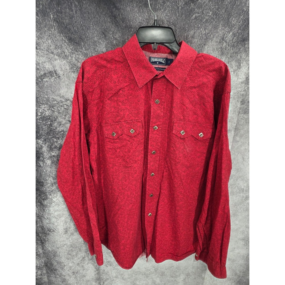 Panhandle Slim Western Shirt Mens XL Red Floral Pearl Snap Cowboy Rockabilly